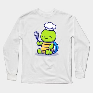 Cute Turtle Chef Cooking Cartoon Long Sleeve T-Shirt